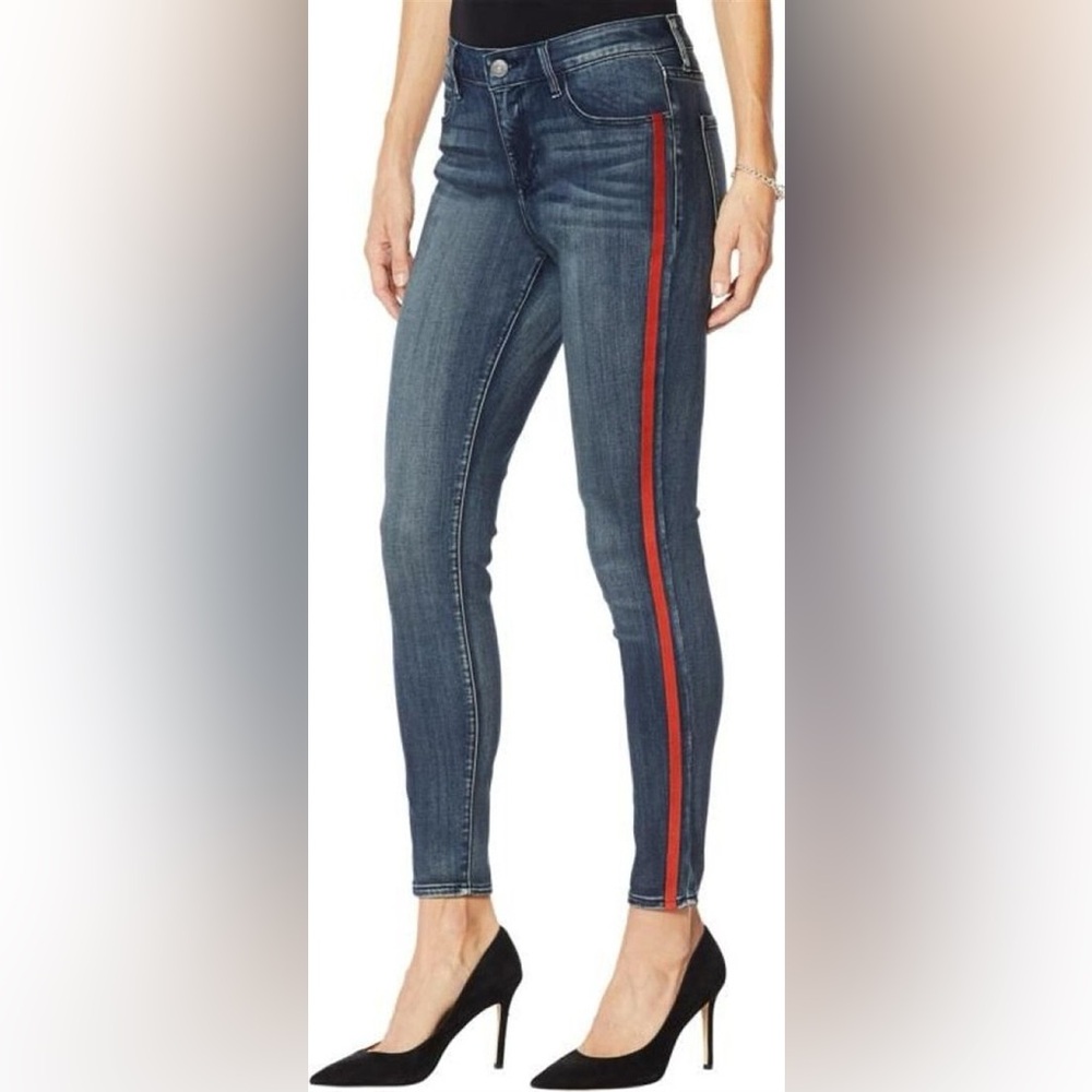 Abercrombie & Fitch Dark Blue Skinny Jeans with Red Side Stripe